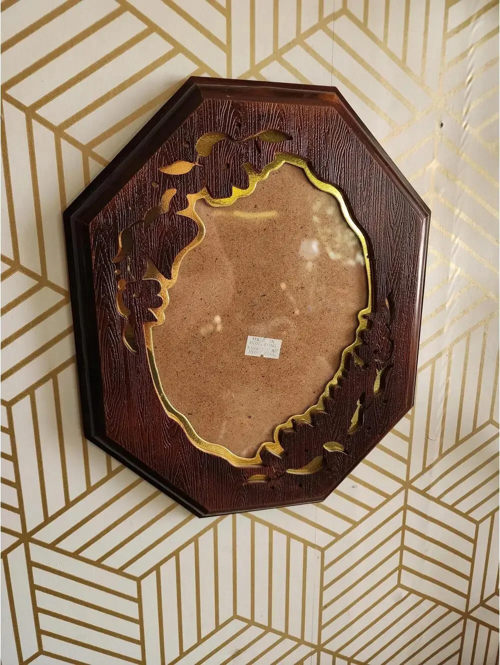 Vintage Octagon Faux Wood 8x10 Frame - HL British Registered Made in Hong Kong
